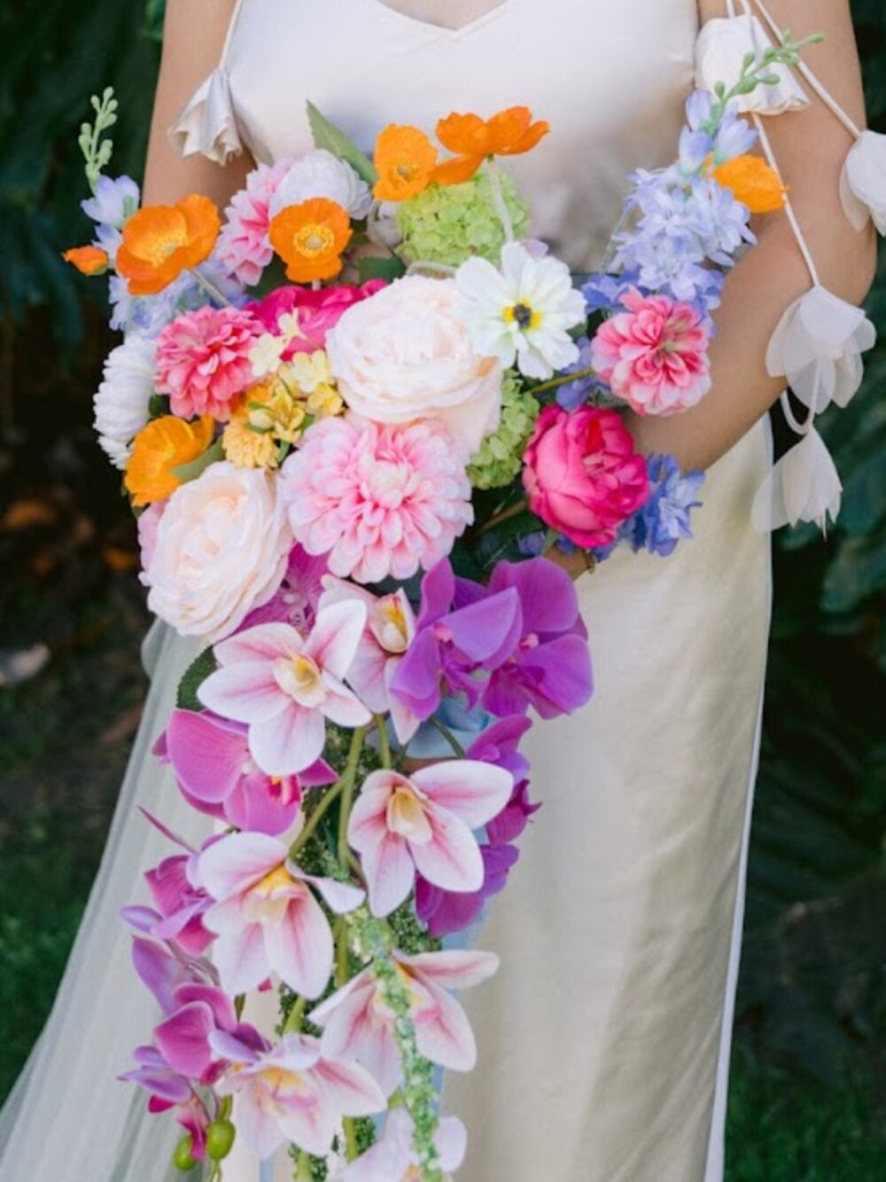 Faux Floral Cascading Wildflower Bouquet Bride Artificial Silk Orchid Amaranthus